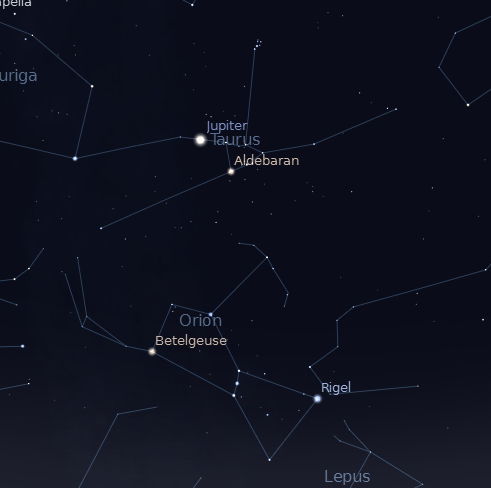 Taurus and Orion in the east at 9 p.m. December 5, 2012.