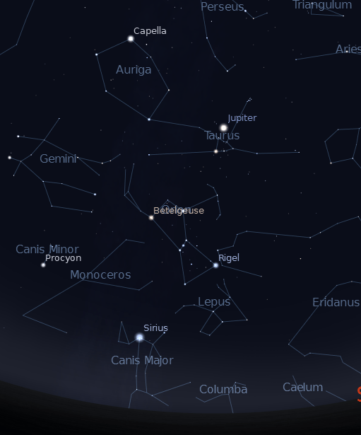 Sirius, Jupiter and the winter stars