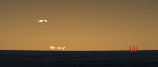 Mars low in the west southwest