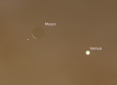 A closeup of Venus and the moon