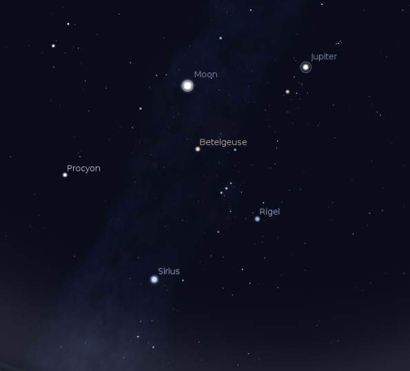 Jupiter, the moon and the winter stars