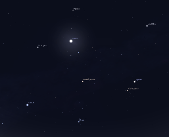 Jupiter, the moon and winter stars