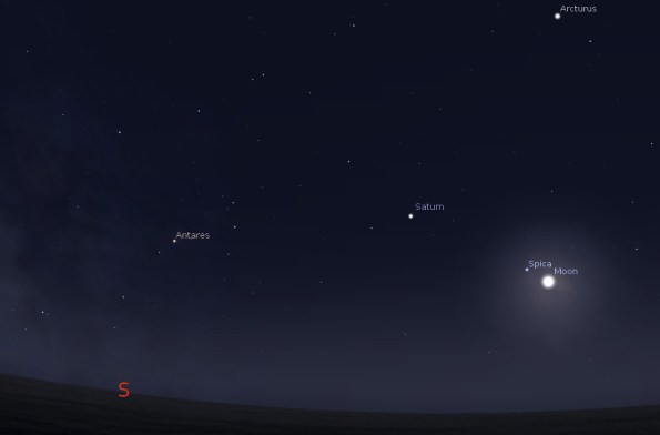 Saturn near Spica and the moon