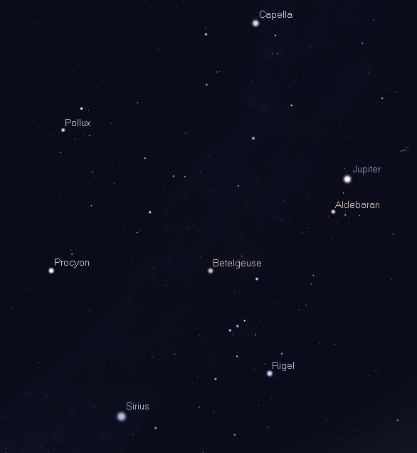 The Winter Circle and Jupiter for March