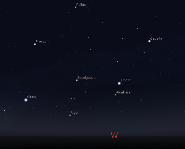 Jupiter and the setting winter stars
