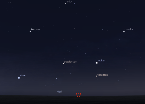Jupiter and the fleeing stars of winter