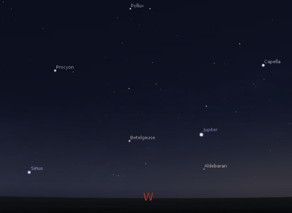 Jupiter and the setting stars of winter