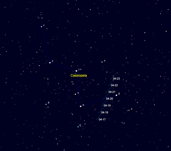 Comet PanSTARRS is moving through Cassiopeia