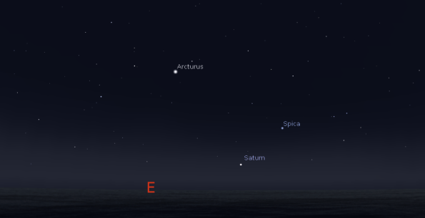 Saturn rising with the bright stars of late spring