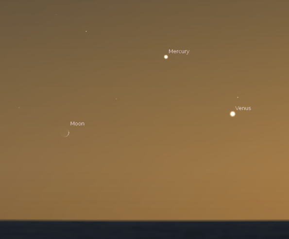 Mercury, Venus and the crescent moon