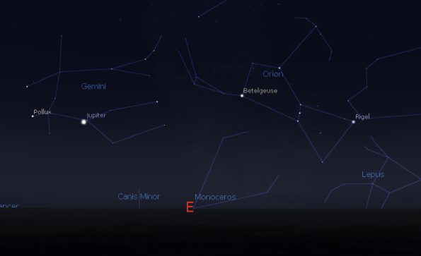 Jupiter and some winter constellations