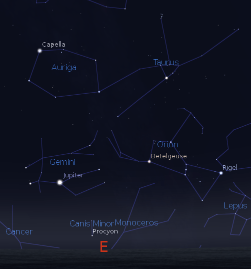 Jupiter and winter constellations