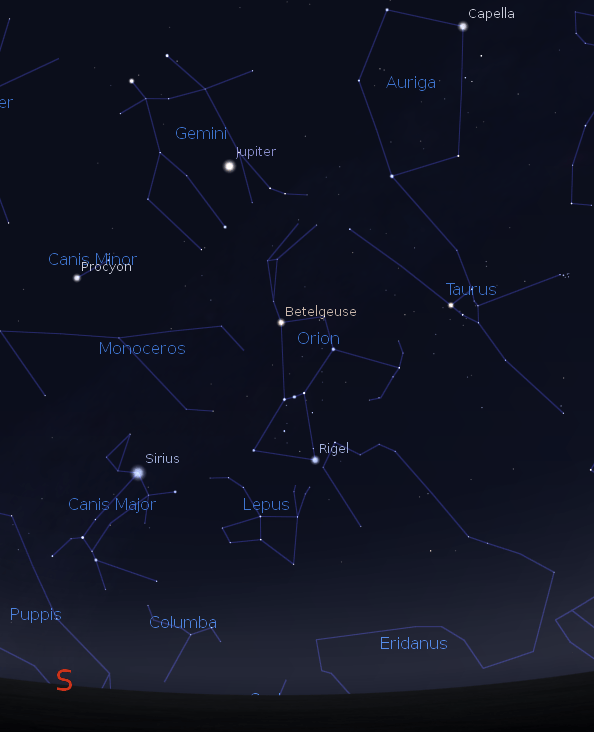Jupiter and the constellations of winter