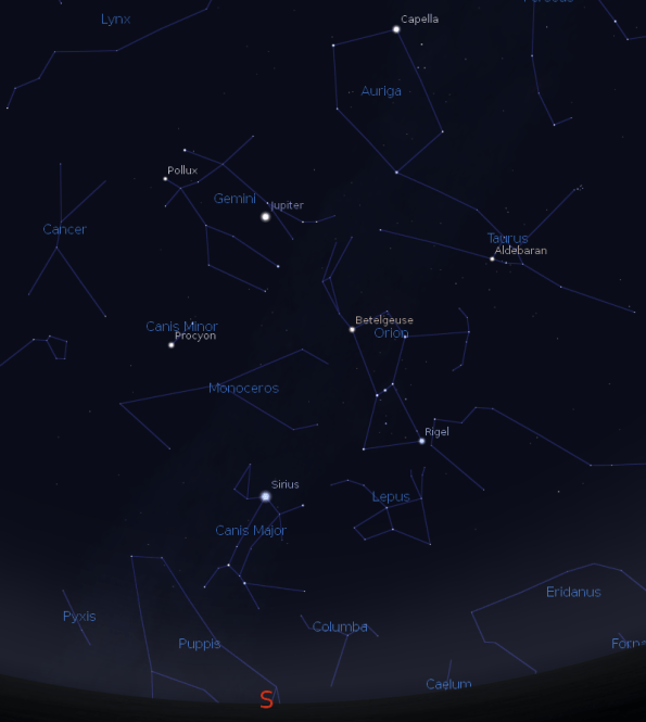 Jupiter and the winter constellations
