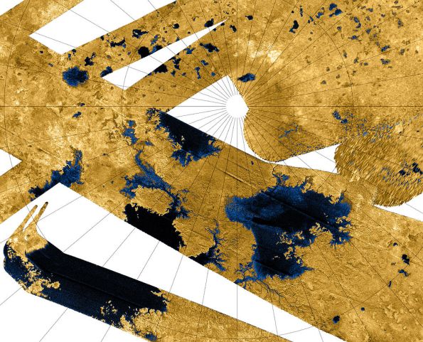 Titan's north polar lakes reveald by Cassini's radar.