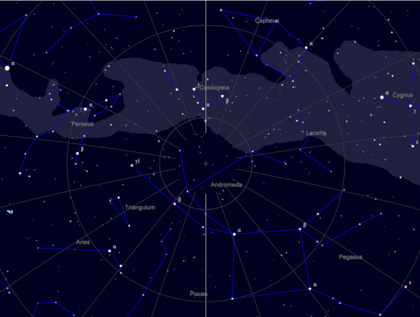 Cassiopeia at the zenith.