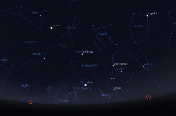 Jupiter with winter and spring constellations