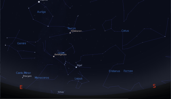 Orion rising higher at 9 p.m.