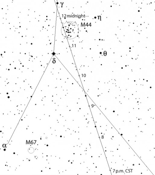 Finder chart for 2004BL86 as it sails past the Beehive Cluster