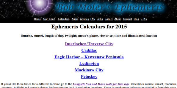 Calendars main page