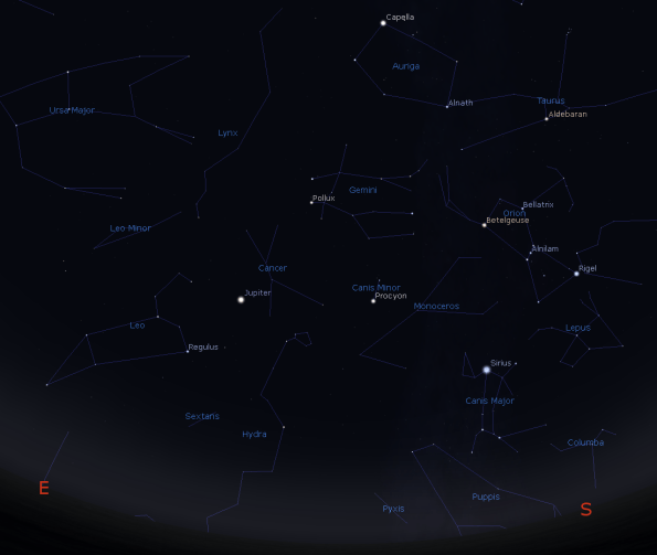Jupiter with the winter constellations