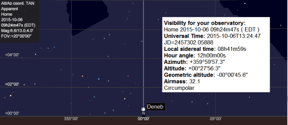 Deneb nearly at the horizon