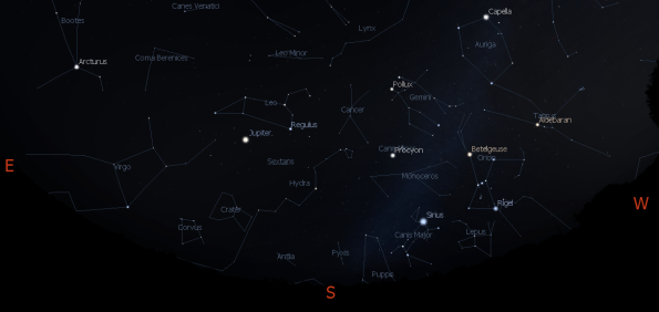 Jupiter and the evening constellations