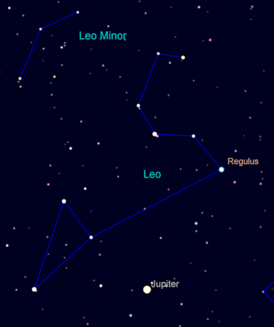 Regulus and Jupiter in the constellation of Leo