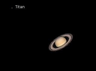 Saturn and Titan as they might appear in telescopes this morning at 7 a.m. February 1, 2017. Created using Cartes du Ciel (Sky Charts).
