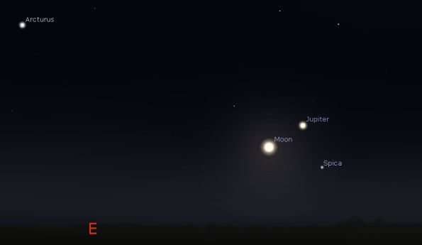 Jupiter, the Moon and the star Spica