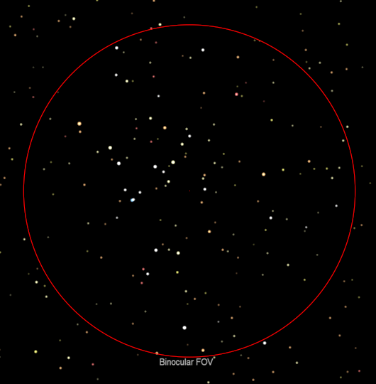 Approximate 7 power binocular field of view (FOV) of the Coma Berenices Cluster