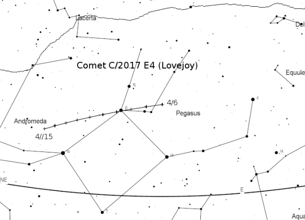 Comet 2017 E4 Lovejoy finder chart.
