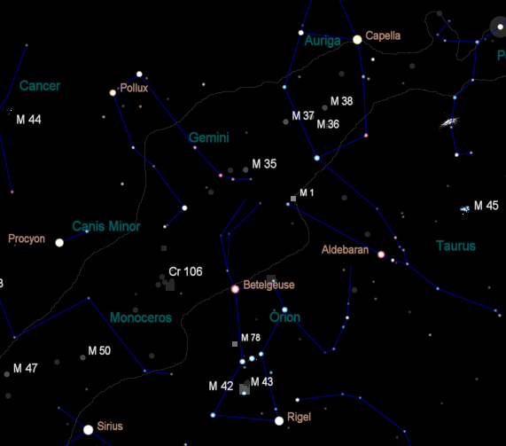 Crab Nebula (M 1) finder Chart
