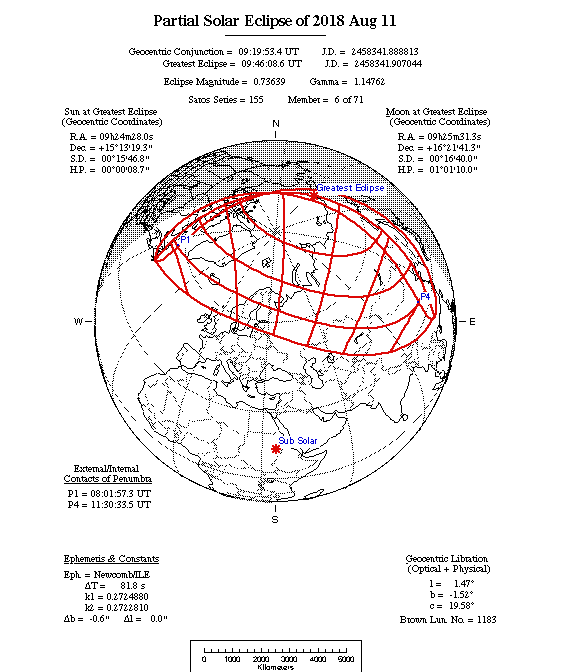 Partial Solar Eclipse Map 2018-08-11