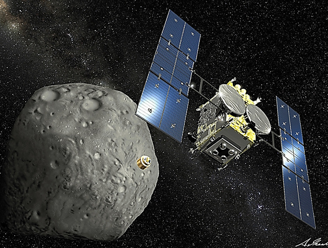 Hayabusa2 dropping a rover onto Ryugu