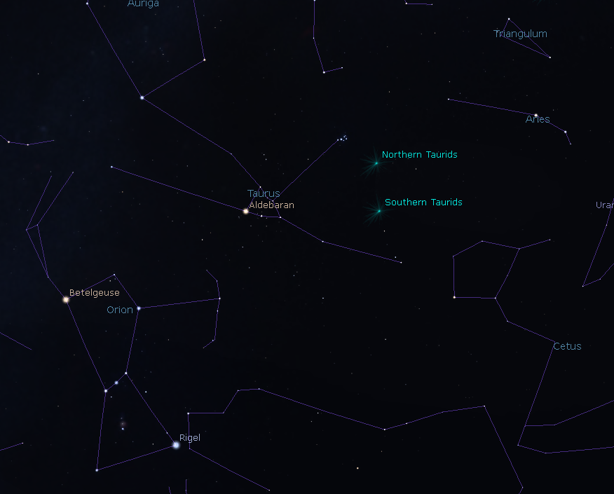 Taurid Radiants at midnight in early November