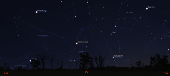 Mars and the setting winter stars
