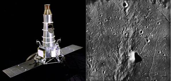 Ranger spacecraft and closeup image of the Alphonsus crater.