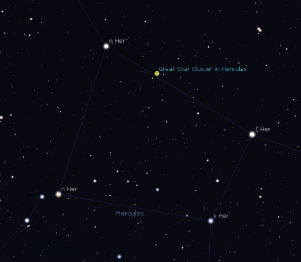 Stars and M13 vusuble in Binoculars in the Keystone of Hercules