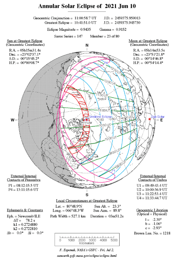 Eclipse map for the June 10, 2021 Annular Eclipse