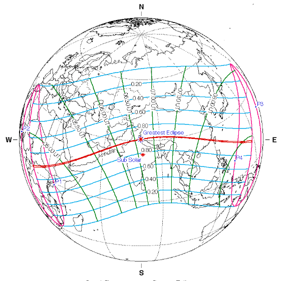 Eclipse Map for june 21, 2020
