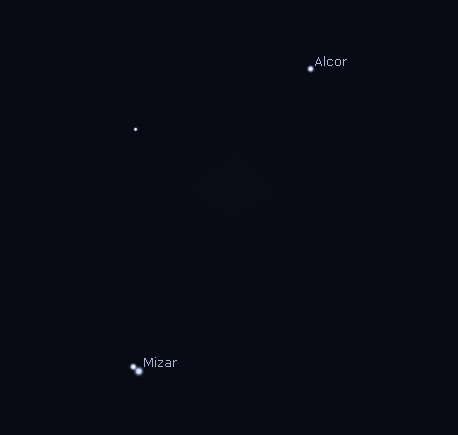 Mizar and Alcor as they would appear in a telescope