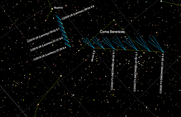 Comets NEOWISE and Lemmon at 11 pm for the week