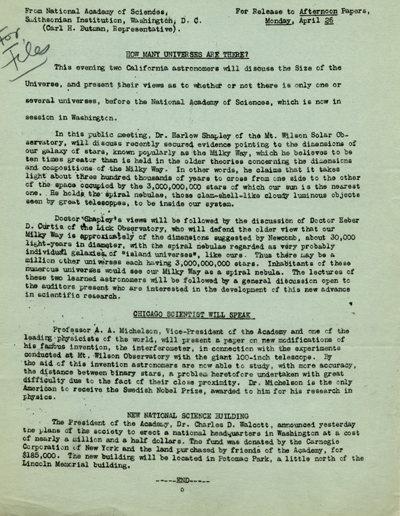 Press Release for the Great Debate