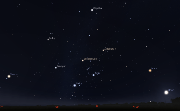 Venus Mars Moon and the stars of winter