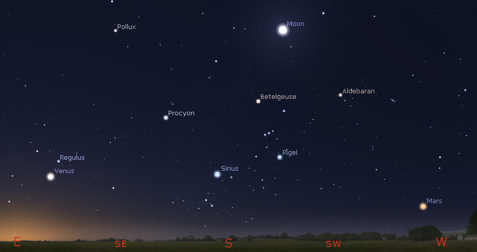 Planets and the Moon among the winter stars in the morning