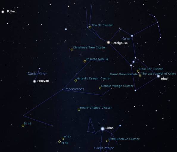 Deep Sky Objects around Monoceros