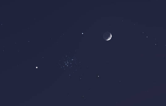 The crescent Moon and the Beehive star cluster