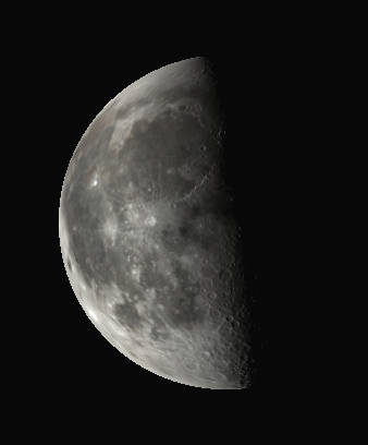 Binocular Moon at last quarter