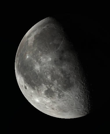 The Moon as it might appear in binoculars or a small telescope